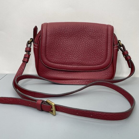 J Crew Signet Crossbody Bag Purse Flap Over Pebbled Italian Leather Red New - Picture 2 of 16